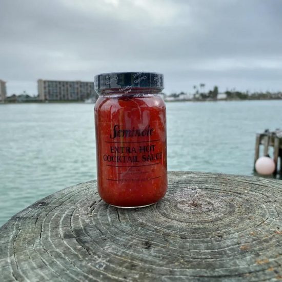 Seminole Extra Hot Cocktail Sauce on pylon at Don’s Dock