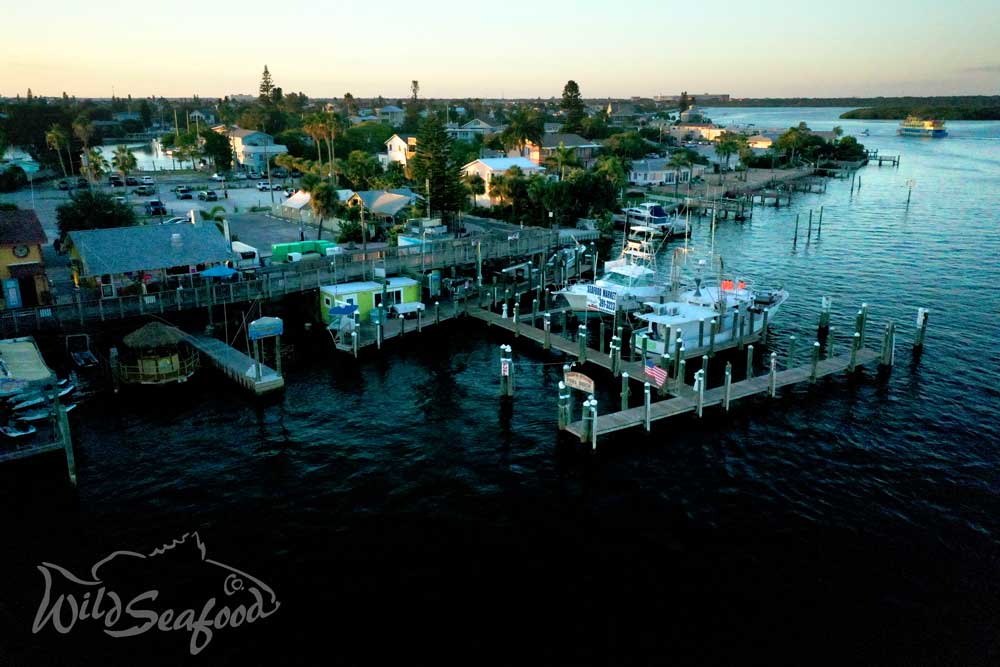 Wild Seafood Market shot from the air during sunset